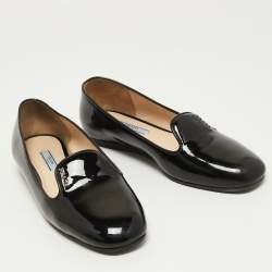 Pre Owned Prada Black Patent Leather Smoking Slippers Size 38