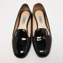 Pre Owned Prada Black Patent Leather Smoking Slippers Size 38