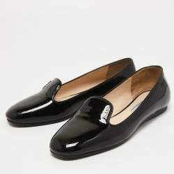 Pre Owned Prada Black Patent Leather Smoking Slippers Size 38