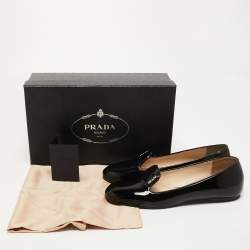 Pre Owned Prada Black Patent Leather Smoking Slippers Size 38