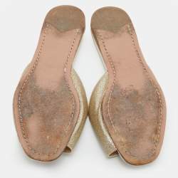 Prada Metallic Gold Glitter Leather Flat Slides Size 36