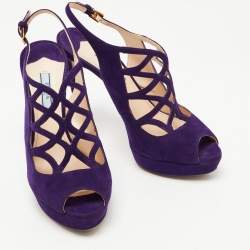 Prada Purple Suede Peep Toe Strappy Slingback Sandals Size 38