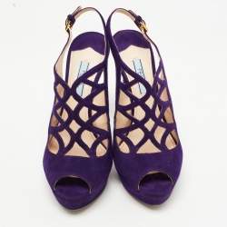Prada Purple Suede Peep Toe Strappy Slingback Sandals Size 38