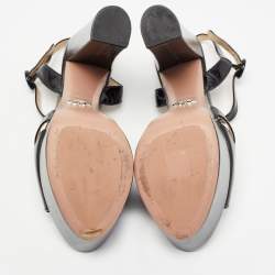 Prada Black Vernice Saffiano Leather Platform Ankle Strap Sandals Size 40