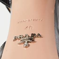 Prada Black Vernice Saffiano Leather Platform Ankle Strap Sandals Size 40