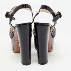 Prada Black Vernice Saffiano Leather Platform Ankle Strap Sandals Size 40