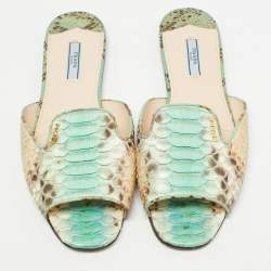 Pre Owned Prada Green/Brown Python Flat Slides Size 41
