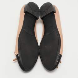 Pre Owned Prada Beige/Black Patent Leather Ballet Flats Size 36