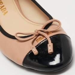 Pre Owned Prada Beige/Black Patent Leather Ballet Flats Size 36