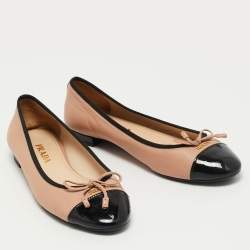 Pre Owned Prada Beige/Black Patent Leather Ballet Flats Size 36