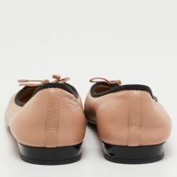 Pre Owned Prada Beige/Black Patent Leather Ballet Flats Size 36