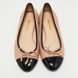 Pre Owned Prada Beige/Black Patent Leather Ballet Flats Size 36