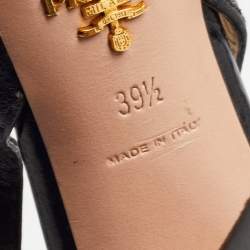 Pre Owned Prada Black Leather Peep Toe Platform Slingback Pumps Size 39.5