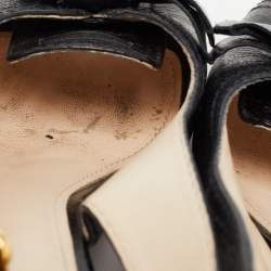 Pre Owned Prada Black Leather Peep Toe Platform Slingback Pumps Size 39.5