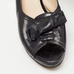Pre Owned Prada Black Leather Peep Toe Platform Slingback Pumps Size 39.5