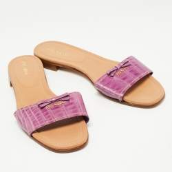 Prada Purple Crocodile Leather Flat Slides Size 41    