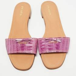 Prada Purple Crocodile Leather Flat Slides Size 41    