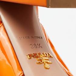 Pre Owned Prada Orange Patent Leather Chriss Cross Slingback Sandals Size 38.5