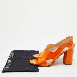 Pre Owned Prada Orange Patent Leather Chriss Cross Slingback Sandals Size 38.5