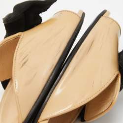 Prada Beige Patent Leather and Fabric Bow Flat Slides Size 37.5
