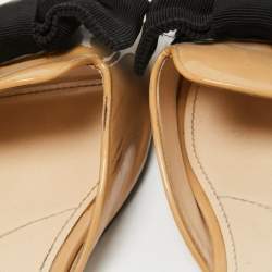 Prada Beige Patent Leather and Fabric Bow Flat Slides Size 37.5