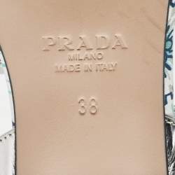 Prada Silver Leather Floral Print Ankle Strap Flat Sandals Size 38