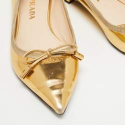 Prada Gold Leather Bow Pointed Toe Ballet Flats Size 36