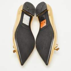 Prada Gold Leather Bow Pointed Toe Ballet Flats Size 36