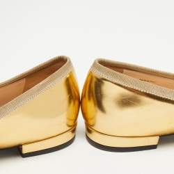 Prada Gold Leather Bow Pointed Toe Ballet Flats Size 36