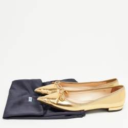 Prada Gold Leather Bow Pointed Toe Ballet Flats Size 36