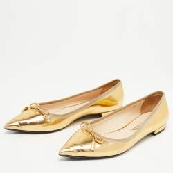 Prada Gold Leather Bow Pointed Toe Ballet Flats Size 36