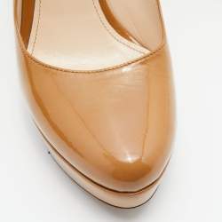 Prada Beige Patent Leather Platform Pumps Size 38.5