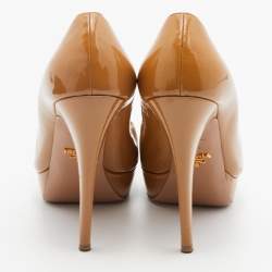 Prada Beige Patent Leather Platform Pumps Size 38.5