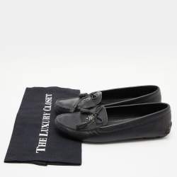Pre Owned Prada Black Leather Bow Detail Loafers Size 38