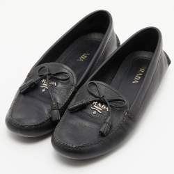 Pre Owned Prada Black Leather Bow Detail Loafers Size 38