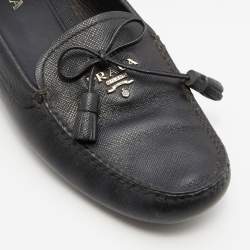 Pre Owned Prada Black Leather Bow Detail Loafers Size 38