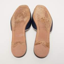 Prada Navy Blue Vernice Saffiano Leather Flat Slides Size 36