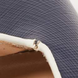 Prada Navy Blue Vernice Saffiano Leather Flat Slides Size 36