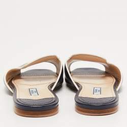 Prada Navy Blue Vernice Saffiano Leather Flat Slides Size 36