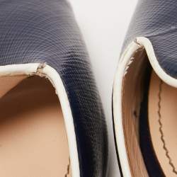 Prada Navy Blue Vernice Saffiano Leather Flat Slides Size 36