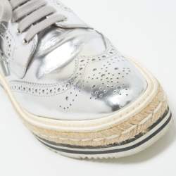 Pre Owned Prada Silver Leather Derby Sneakers Size 39  