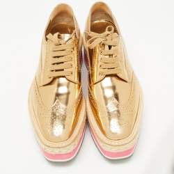 Prada Gold Leather Derby Sneakers Size 39  