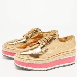 Prada Gold Leather Derby Sneakers Size 39  