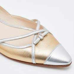 Prada Gold/Silver Leather Bow Pointed Toe Ballet Flats Size 38