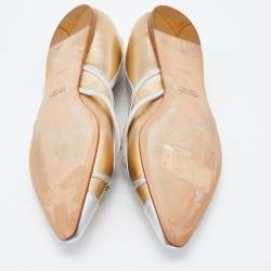 Prada Gold/Silver Leather Bow Pointed Toe Ballet Flats Size 38