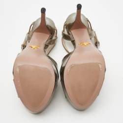Pre Owned Prada Metallic Leather Platform Ankle-Strap Sandals Size 37.5