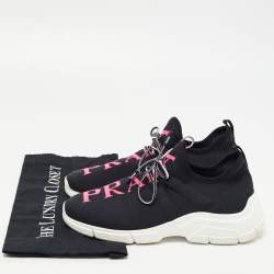 Pre Owned Prada Black Fabric Logo Low Top Sneakers Size 38.5