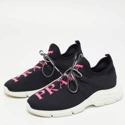 Pre Owned Prada Black Fabric Logo Low Top Sneakers Size 38.5