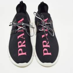 Pre Owned Prada Black Fabric Logo Low Top Sneakers Size 38.5
