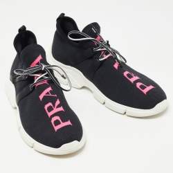 Pre Owned Prada Black Fabric Logo Low Top Sneakers Size 38.5